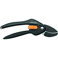 Fiskars Tijeras de podar con yunque para madera seca- Ø de corte: 2-2 cm- Longitud: 20 cm- Negro-Naranja- 1000564